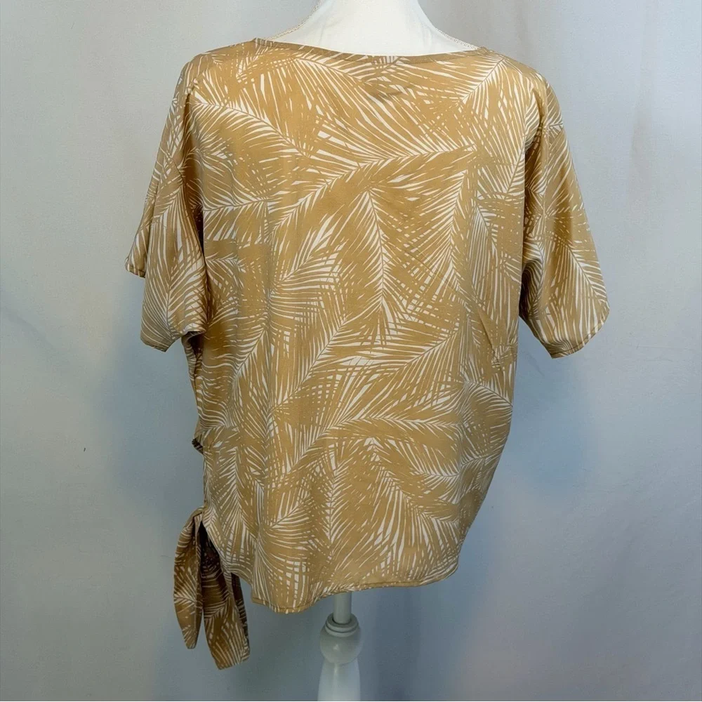 Michael Kors Beige Leaf Pattern Blouse Size Small